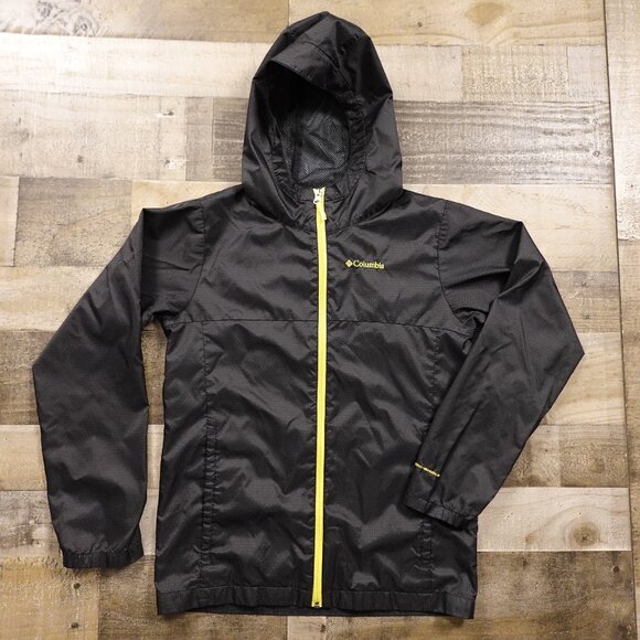Columbia Windy Explorer Jacket Boys’ Large Black Omni-Shield Hooded Windbreaker - Picture 1 of 12